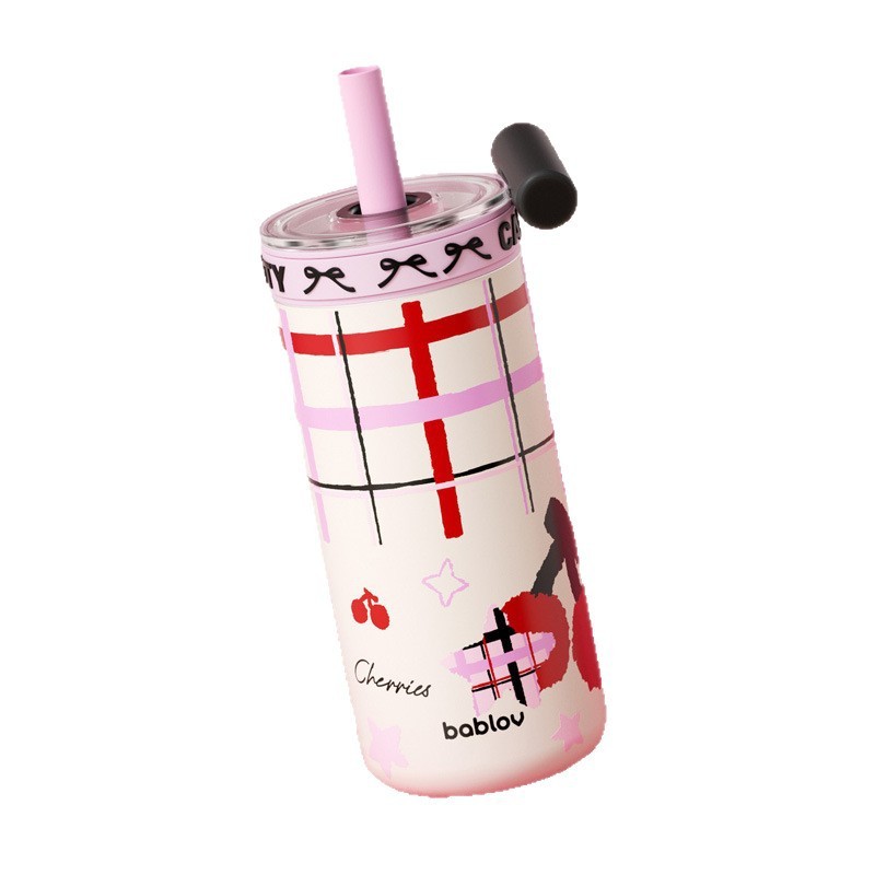 Bablov 二重層断熱ストローカップ女の子のための高価値ウォーターカップかわいいデスクトップコーヒーカップ夏の断熱と保冷|undefined