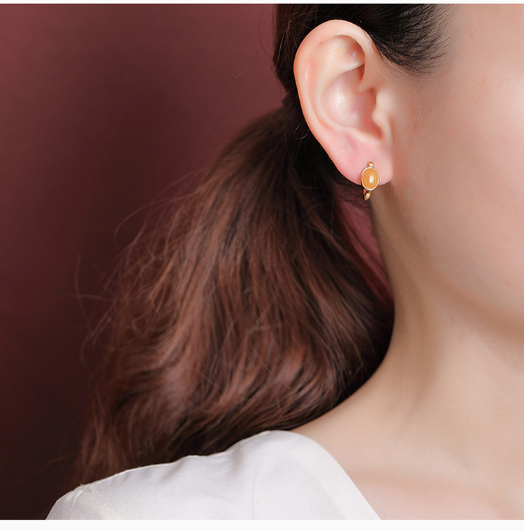Bông tai kẹp bạc S925 mạ vàng đính ngọc bích hình trứng phong cách sang trọng — Kiểu ngọc bích chi tiết 6
