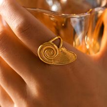 欧美时尚螺旋纹理蜗牛开口戒指 ins风质感不锈钢甜酷辣妹配饰戒饰