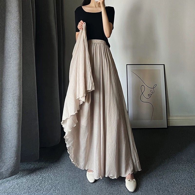 Double-Layer Skirt, Artistic Summer Cotton and Linen High-Waisted Retro Long Skirt, Ankle Skirt Double-Layer Skirt, Artistic Summer Cotton and Linen High-Waisted Retro Long Skirt, Ankle Skirt