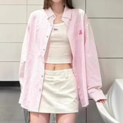 大きいサイズのフレンチカジュアルストライプ長袖シャツ女性のための春と夏の薄い日焼け止めシャツファットMMルーズ痩身トップ