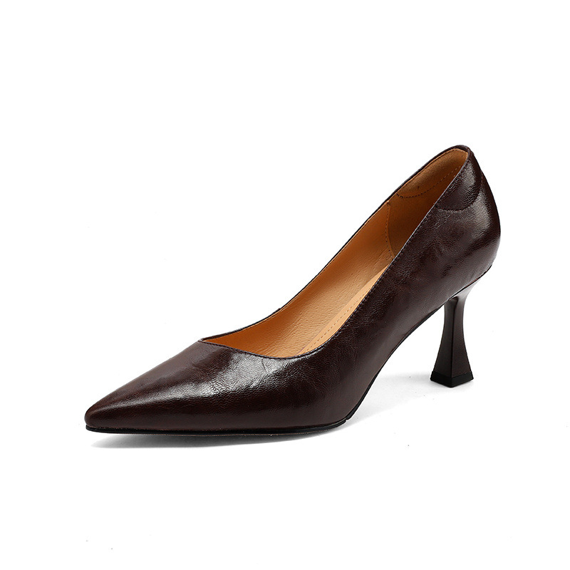 Giày cao gót mũi nhọn kiểu Pháp size 33-41, giày nữ xuân thu mới, giày cao gót đơn giản đi làm — Màu nâu chi tiết 21