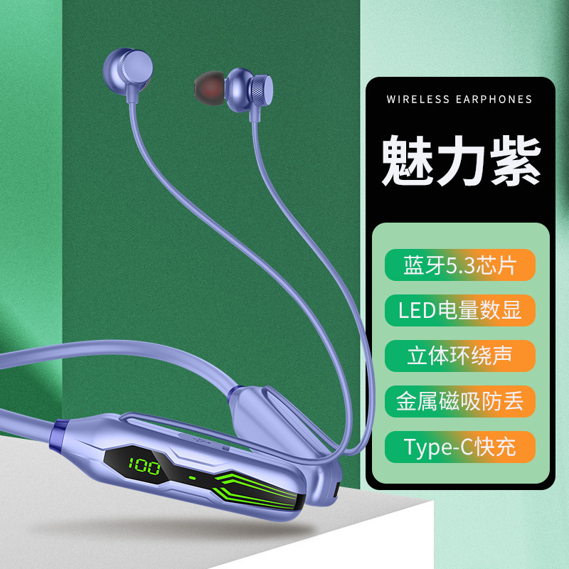 Música estéreo montada en el cuello en la oreja Halter binaural deportes corriendo auriculares inalámbricos Bluetooth larga espera al por mayor