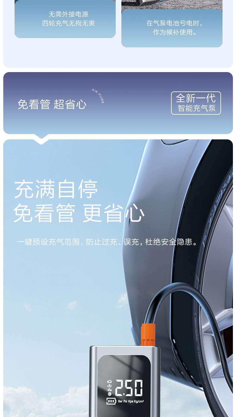 Cross-Border Wireless Portable Car Air Pump, High-Pressure Inflator for Rapid Inflation of Electric Car Tires