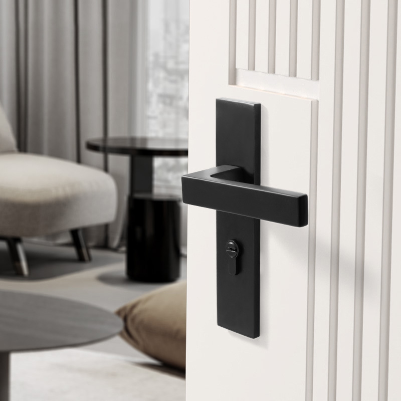 Cerradura de puerta interior americana negra, cerradura integrada, uso general para el hogar, cerradura de puerta de habitación de dormitorio, manija de puerta de madera silenciosa magnética