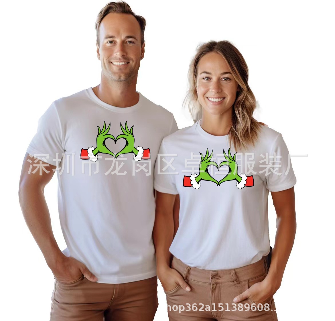 Nueva camiseta de verano para padres e hijos entrega transfronteriza de una familia de cuatro monstruos navideños monstruo de pelo verde Greenwich ESTILO OCCIDENTAL