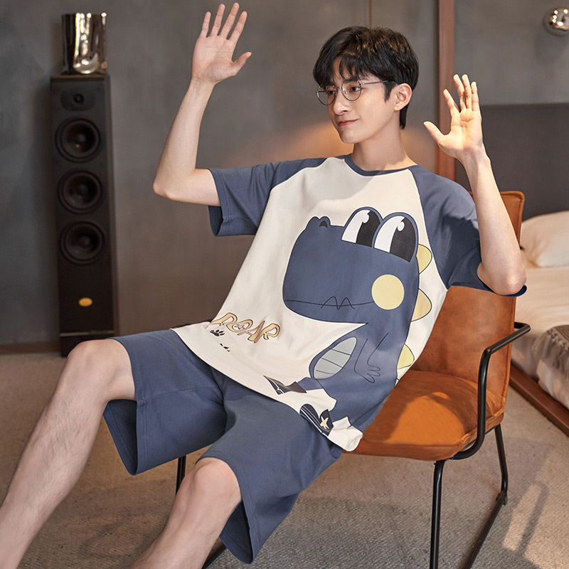 Pajamas for Men Summer 2025 New Short-Sleeved Teenagers and Students Korean Cartoon Thin Summer Home Wear Set