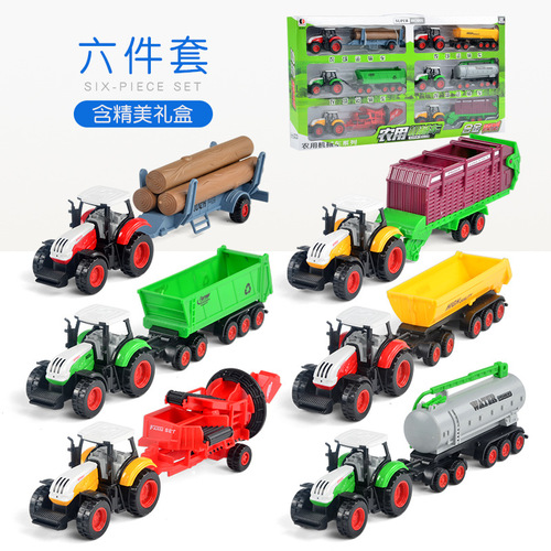 Child Farmer Tractor Model Simulation Alloy Farm Trailer Harvester Transport Vehicle Toy Set for Boys