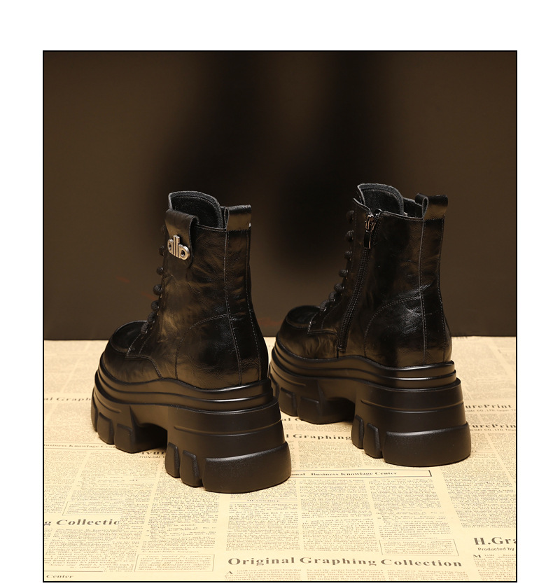 Boot nữ đế dày nâng chiều cao phong cách Anh cổ điển mùa thu đông — Lớp lót nhung đen chi tiết 16