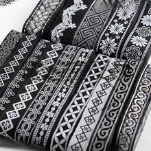 黑白线条传统纹样民族风花边服饰地毯等印花图案蕾丝花边织带辅料