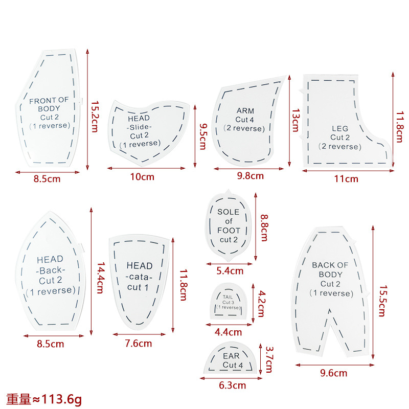 Regla de diseño de ropa Regla de mosaico de costura de forma especial de acrílico 90 ° Tela de corte Colección de plantillas de mosaico de doble regla