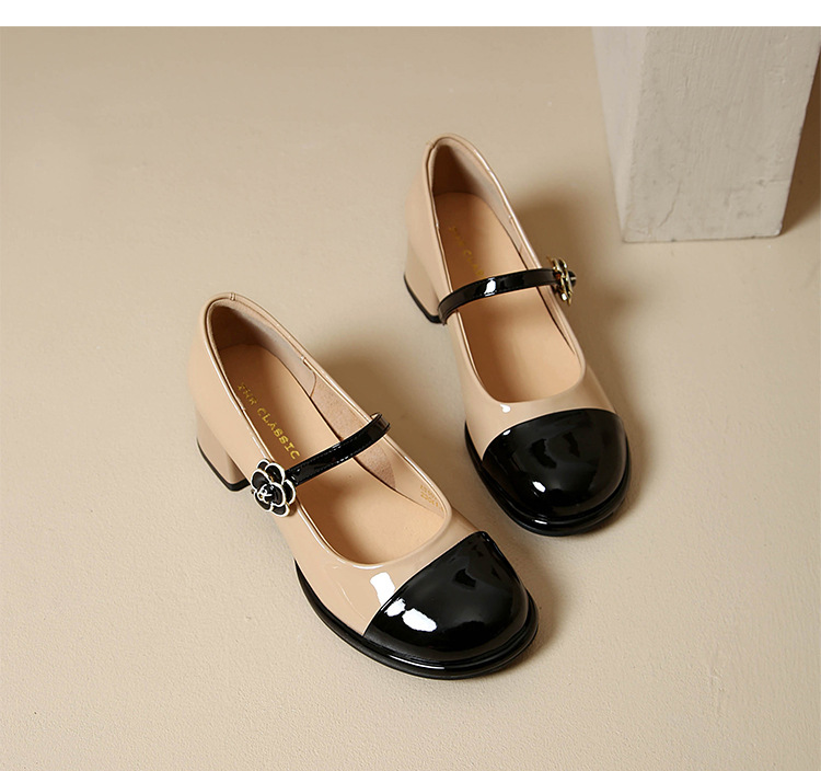 Giày Mary Jane nữ quai ngang cổ điển, gót vuông, mũi nhọn — AW107 mét Đen chi tiết 22