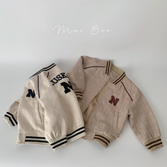 Mai Bao Children's Outerwear 2024 Letter Open Jacket Spring New Embroidered Jacket for Boys and Girls Striped Edge Baseball Suit Trendy