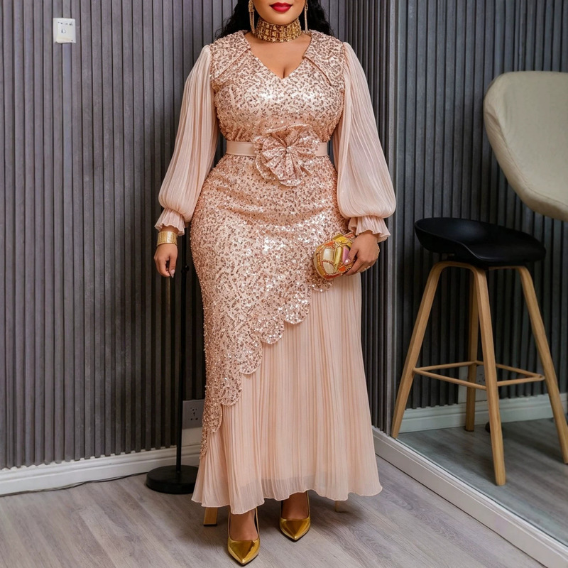 Chiffon Pleated Appliqué Waist-Cinching Heavy Craftsmanship Women's Party Fashion Luxury Evening Gown Long Dress for Formal Occasions