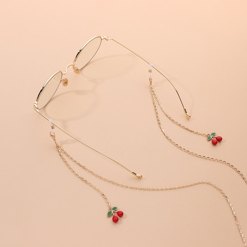 European and American Style Red Cherry Pendant Eyeglass Chain, Fashion Metal Chain Eyeglass Accessory