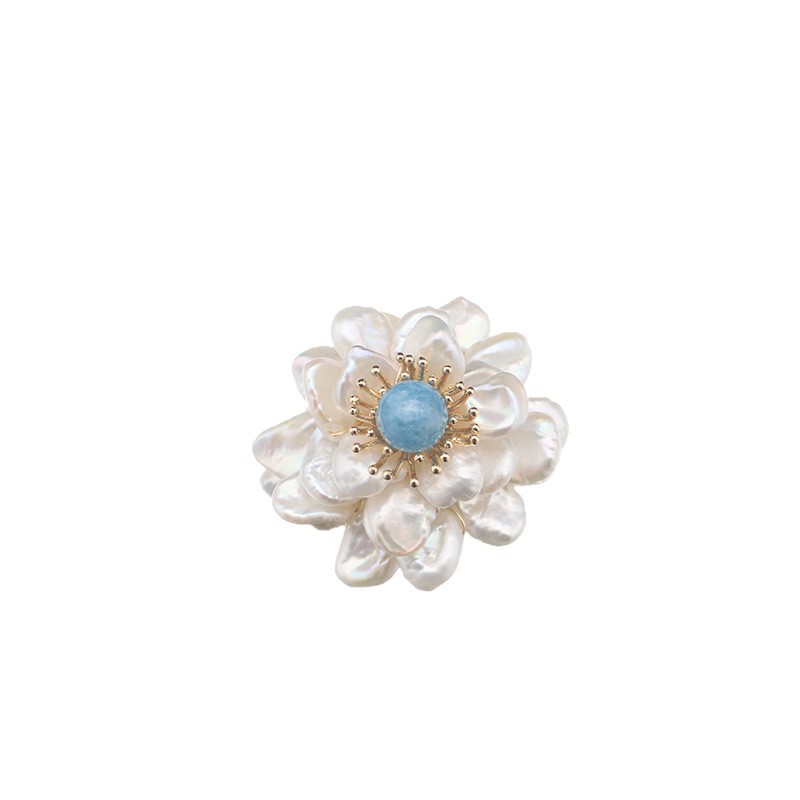 Perla natural broche diseño sentido nicho aguamarina flor ramillete pequeño incienso PIN de gama alta joyería retro al por mayor