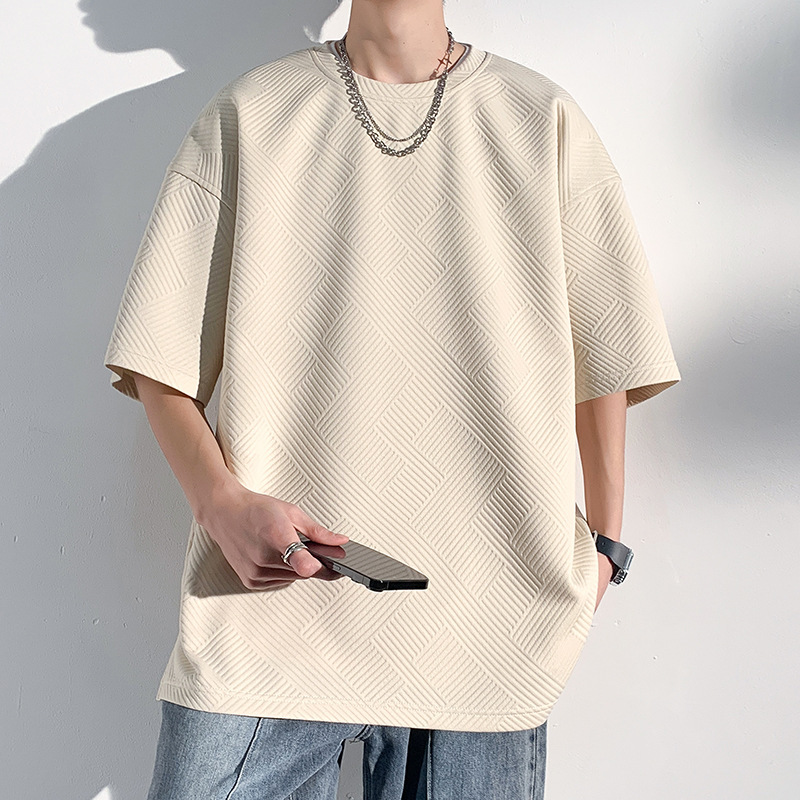 2024 New Short-sleeved T-shirt Men's Summer Full Print Waffley Texture Half-sleeved T-shirt Men's Japanese Loose T-shirt Men's