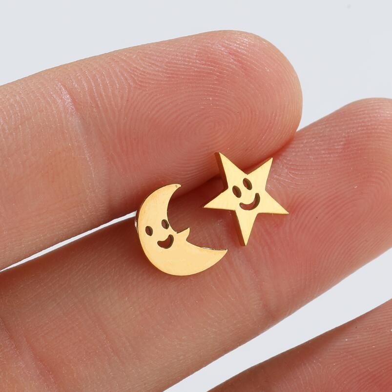 1 Paire Style Simple Star Lune Acier Inoxydable Boucles D'oreilles display picture 9