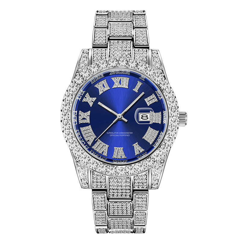 Reloj de marca de hip hop para hombres AliExpress fantasma de agua diamante estrellado calendario de oro reloj de cuarzo para hombres suministro de wechat