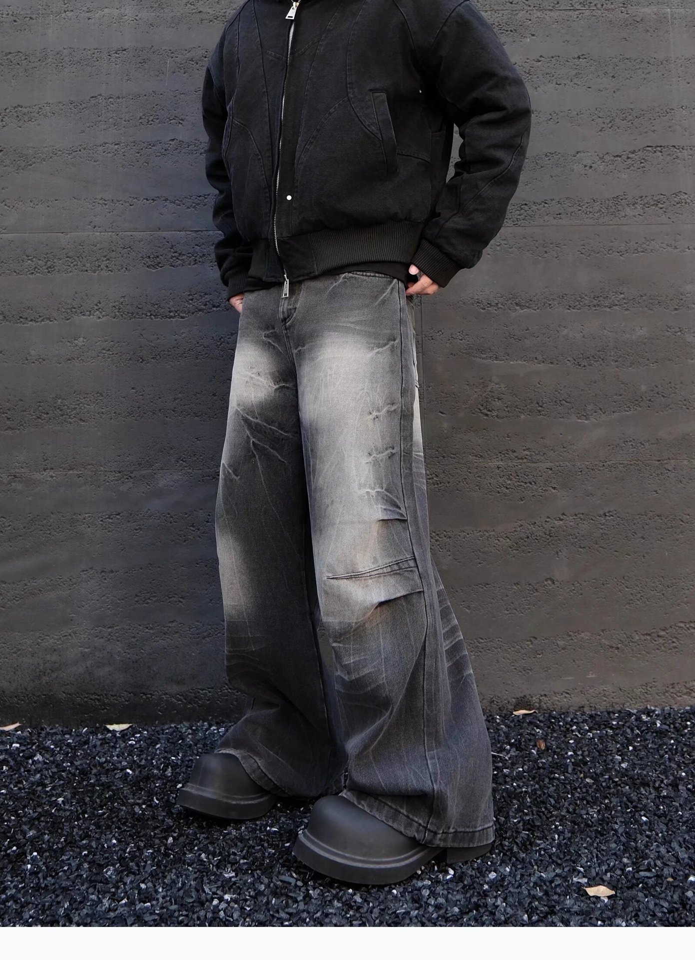 2025 Spring And Autumn American High Vintage Distressed Dyed Paris Ripped Jeans Men's Street Straight Loose Flared Pants_mkmklike.com