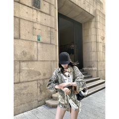 区区欧阳豹纹印花衬衫女秋季设计感小众毛边衬衣长袖宽松复古上衣