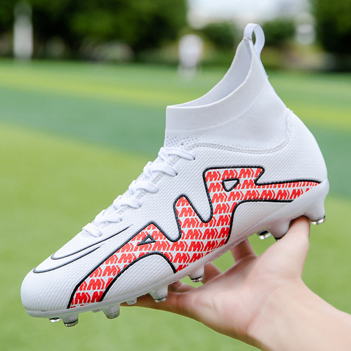 New high-top football shoes for men with long spikes and flat bottoms with mandarin duck color match boots for students, teenagers and children