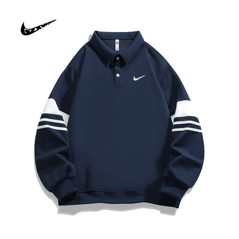 Cross-Border Fashion Lapel Polo Shirt for Men, Spring and Autumn American Style Pullover Sweatshirt, High Street Trendy Cool Sweatshirt, Couple's Outfit