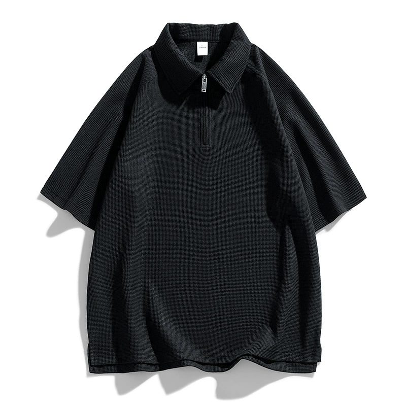 Поло с молнией, оверсайз короткий рукав, американский стиль, мужское, 2–3XL
