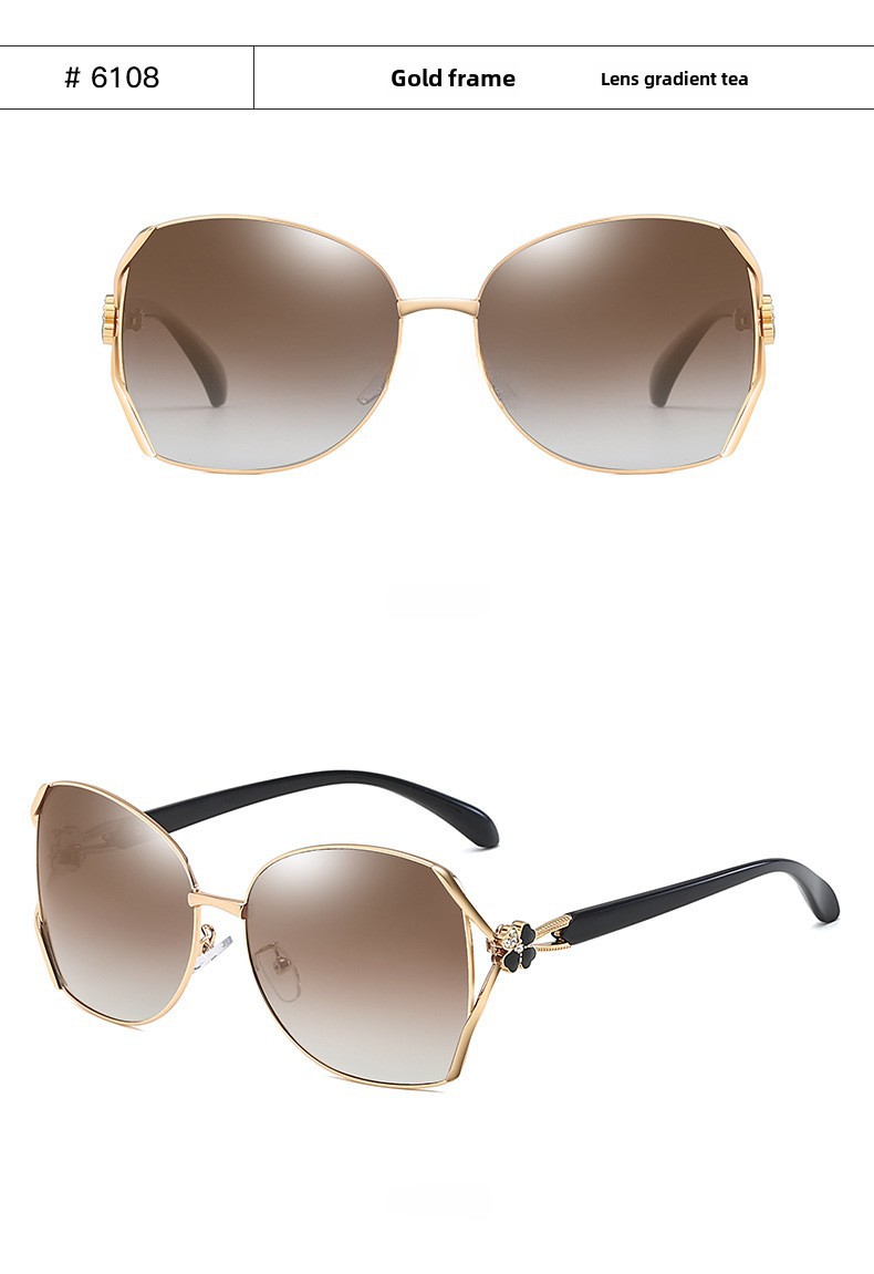 Polarized Sunglasses For Women Elegant Diamond Clover Metal Frames_voghion.com