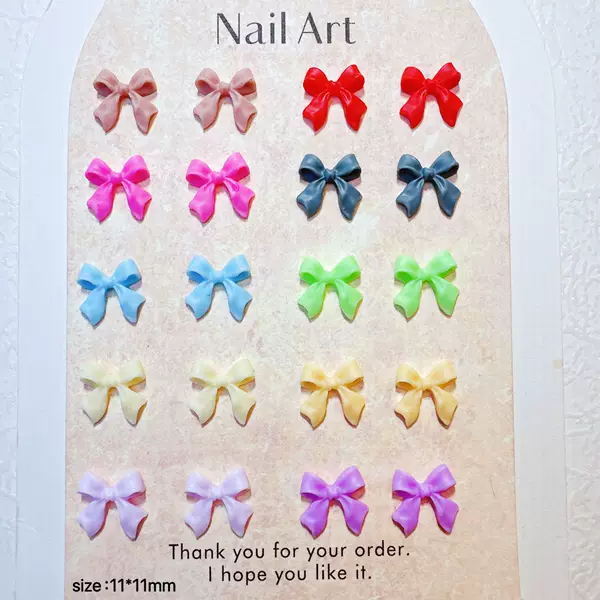 Cross-Border Hot-Selling Ribbon Bow Nail Art Accessories, Solid Color Dopamine Versatile Bow Tie Nail and Hair Decoration Resin Accessories