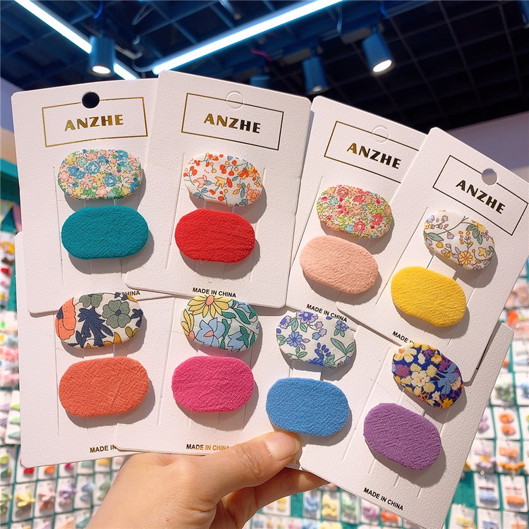 Korean-style children's fabric floral hair clip for little girls, mini oval BB clip, baby hair clip, forehead hairpin, side clip