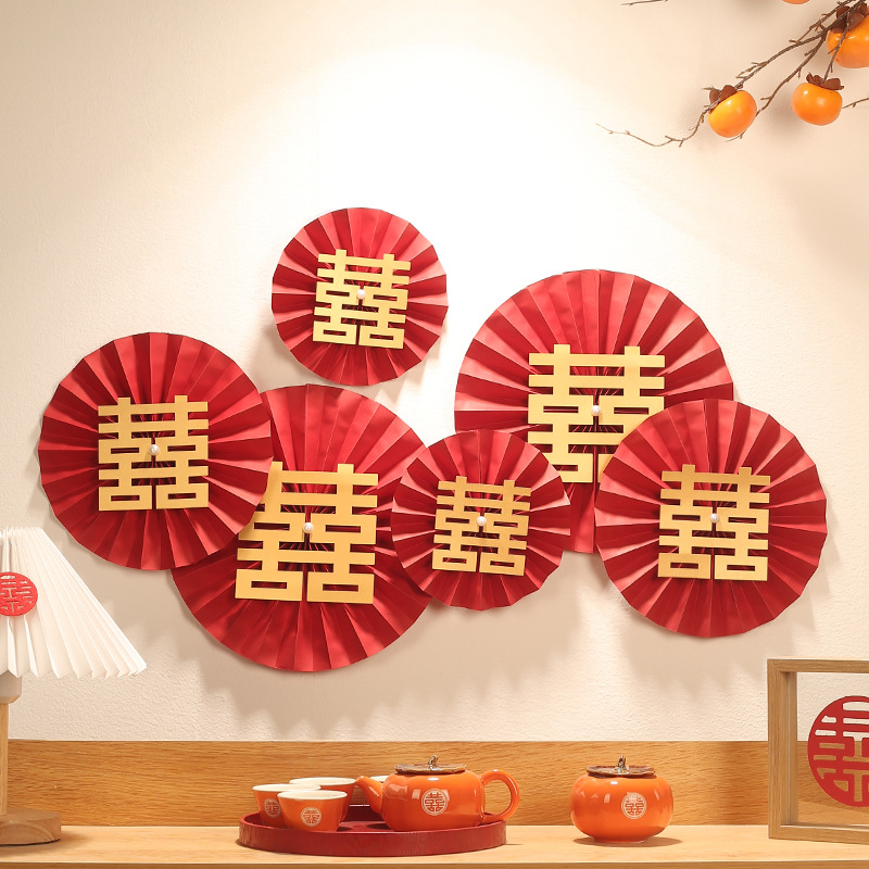 Wedding Room Decoration Paper Fan Flower Set, Marriage Decoration Paper Flowers, Wedding Decorations Paper Fan, Red Fan Flowers, Engagement Paper Fan