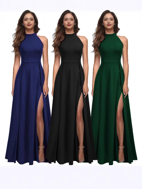 Women's Halter Sexy Evening Dress 2025 Summer Amazon Fashion Split Cocktail Party Long Dress Formal Gown Women's Halter Sexy Evening Dress 2025 Summer Amazon Fashion Split Cocktail Party Long Dress Formal Gown