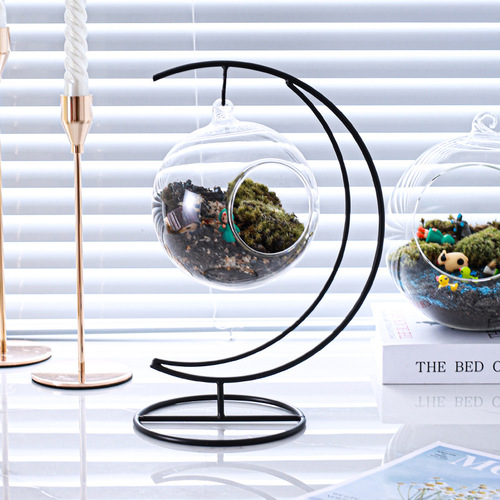 Moon-shaped micro-landscape glass bottle iron bracket, hanging bottle hook iron bracket, iron bracket cradle doll hanger