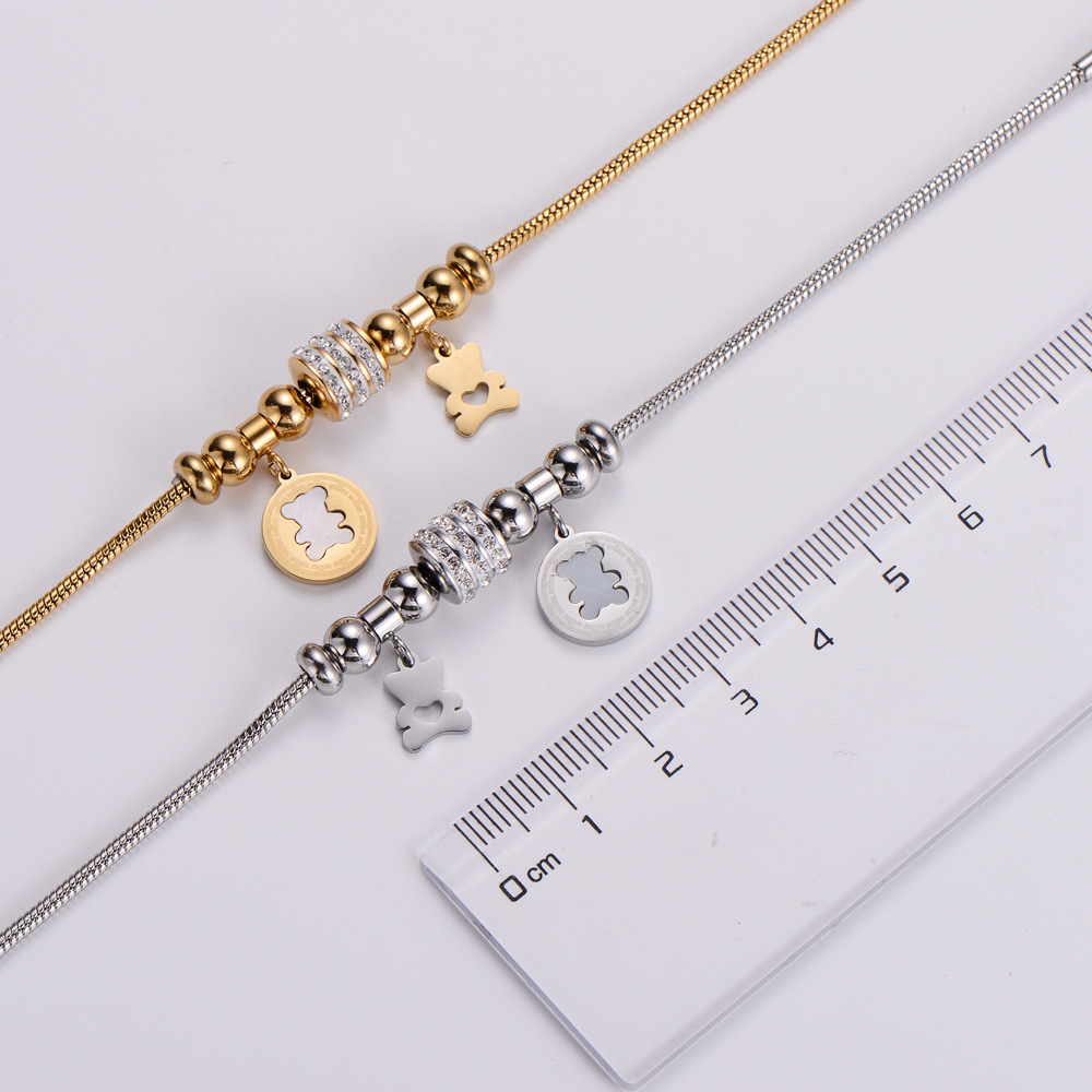 Womenu0027S Fashion Simple Style Bear Titanium Steel Rhinestone Bracelets Diamond Stainless Steel Br