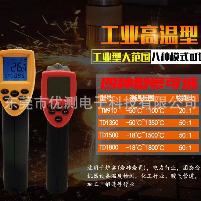 Высокотемпературный инфракрасный термометр, промышленный термометр Tykeman TD1350/1500, лазерный термометр, пистолет TM910