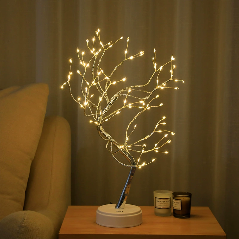 Декоративная LED‑лампа «дерево», USB и батарейная коробка, тёплый белый настольный свет