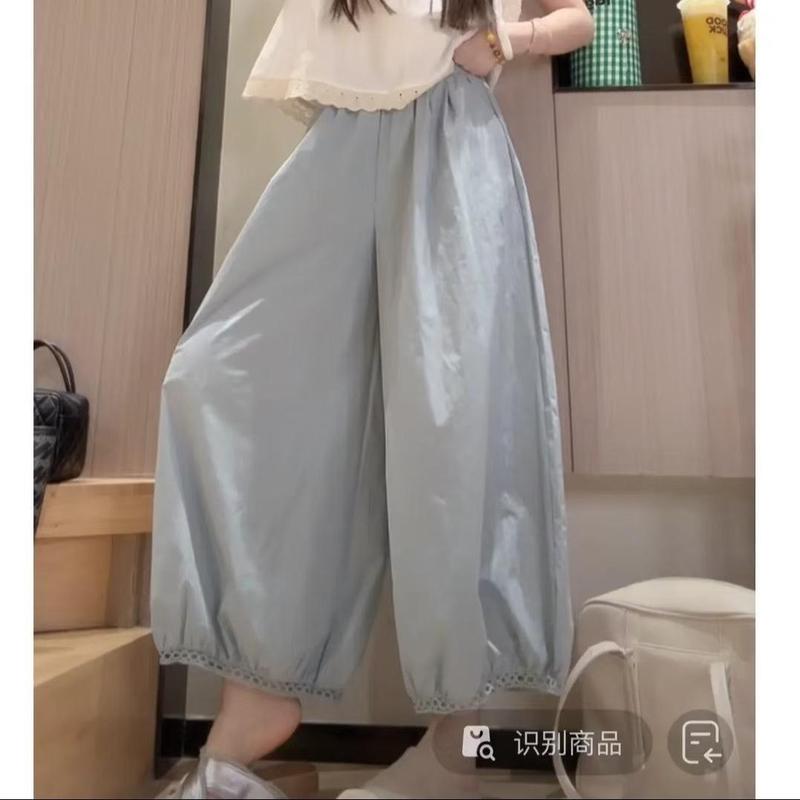 2025年新款时尚潮流百搭显瘦镂空蕾丝花边设计感阔腿灯九分裤其他|undefined