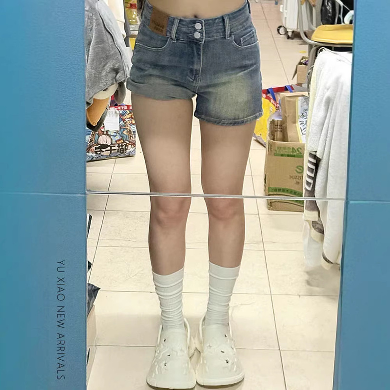 Vintage Denim Shorts for Women, New Summer Style, Stretchy, Plus-Size, Slimming, Petite, Large Size, Pear-Shaped Body, A-Line Hot Pants