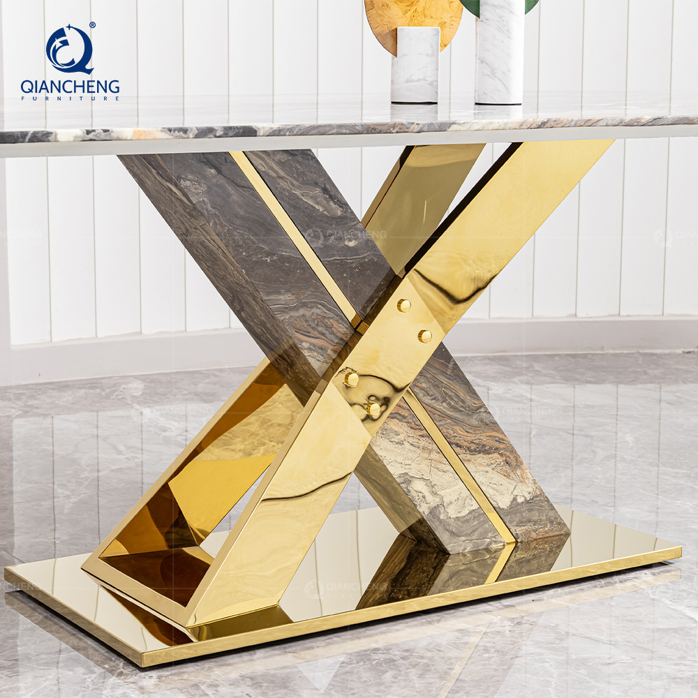 Juego de Comedor de Mármol y Acero Inoxidable, Desmontable, Rectangular, para Restaurante