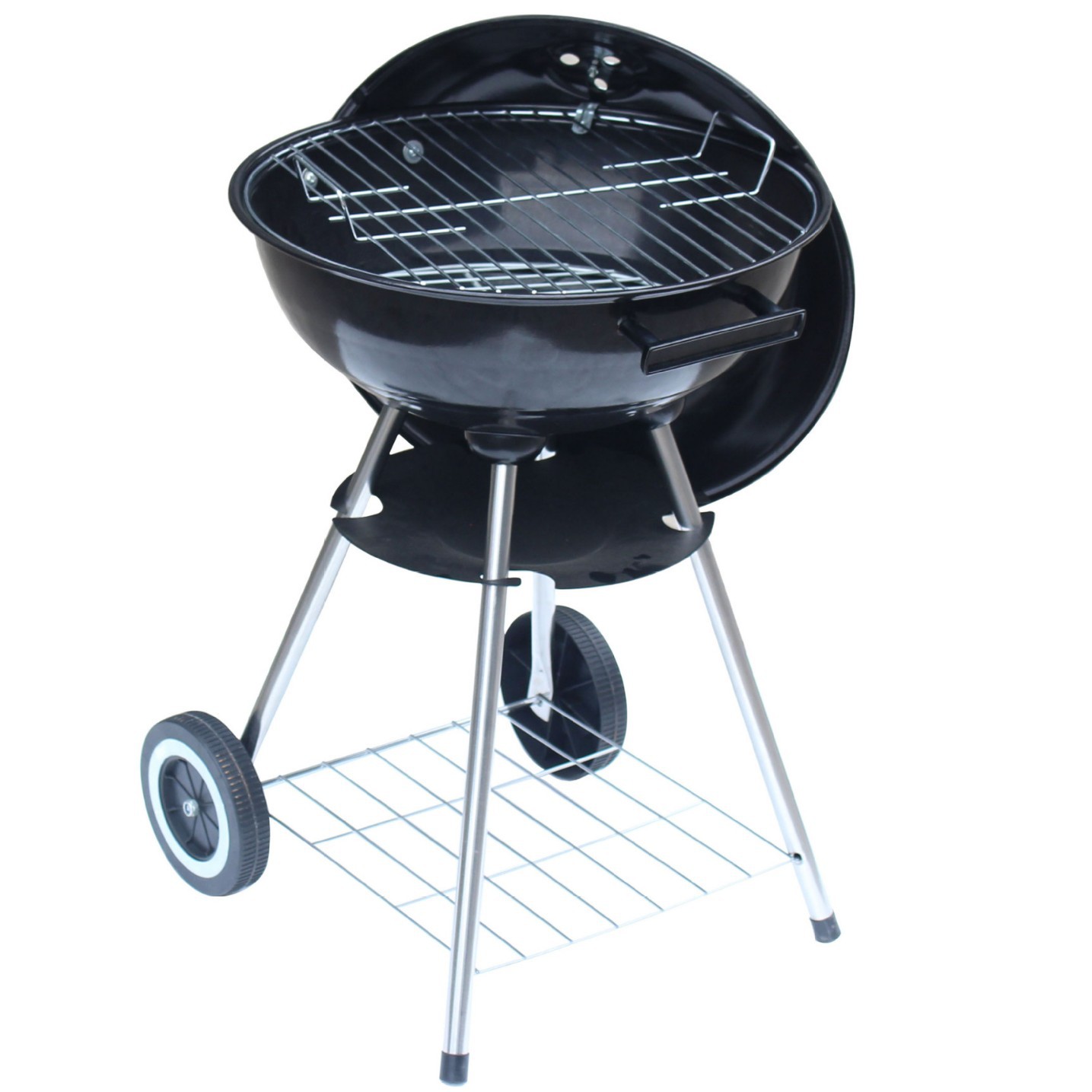 Fábrica de producción de 17 pulgadas de cuatro patas estufa de manzana Parrilla de barbacoa redonda con ruedas Parrilla de barbacoa simple conveniente fácil