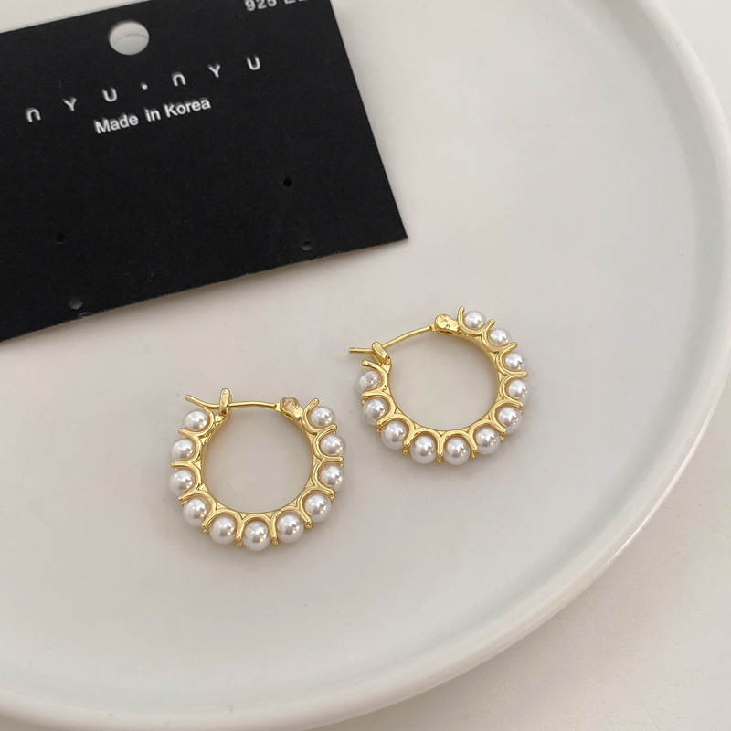 Women'S Gender Plating, Inlay Design 1 Pair Elegant Round Plating Inlay Copper Pearl Hoop Earrings