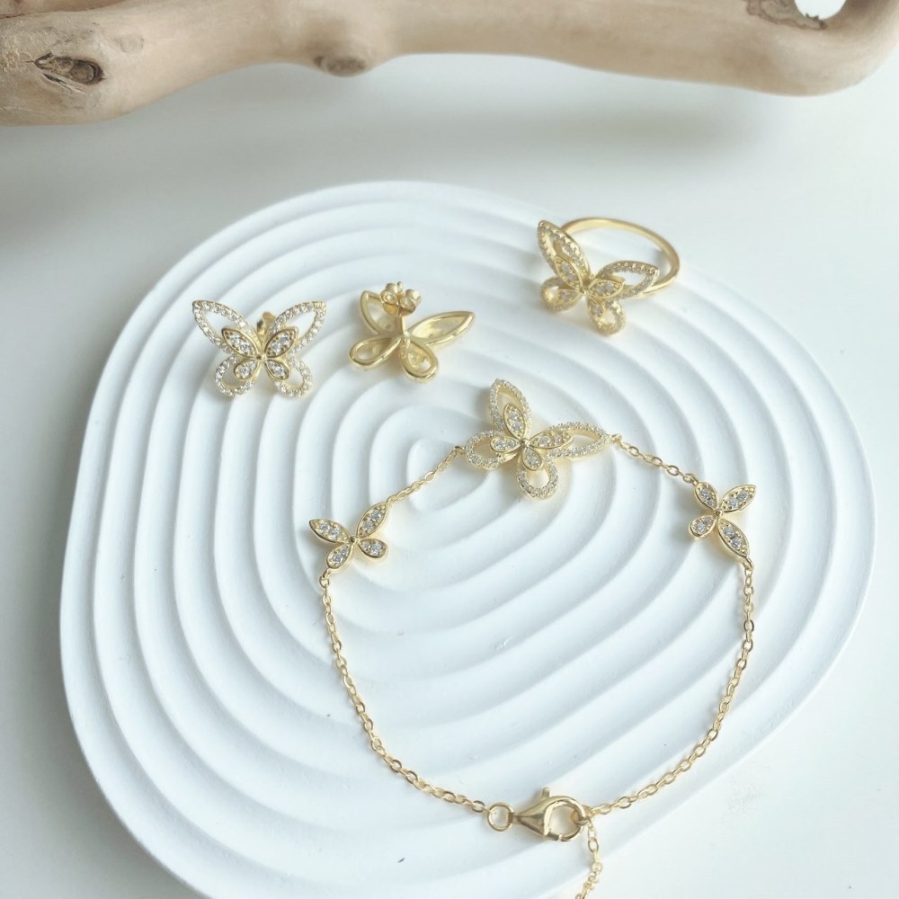 Fashion Butterfly Sterling Silver Inlay Zircon Bracelets 1 Piece