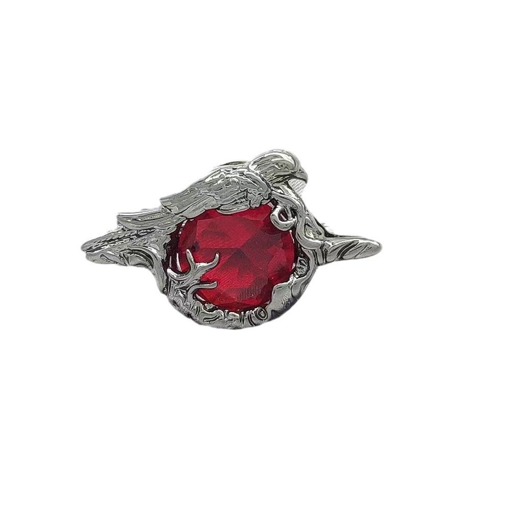 Cartoon Anime Metal Love and Deep Space Qinche's Same Style Crow Brooch Has Heart-Warming Red Zircon at First Glance