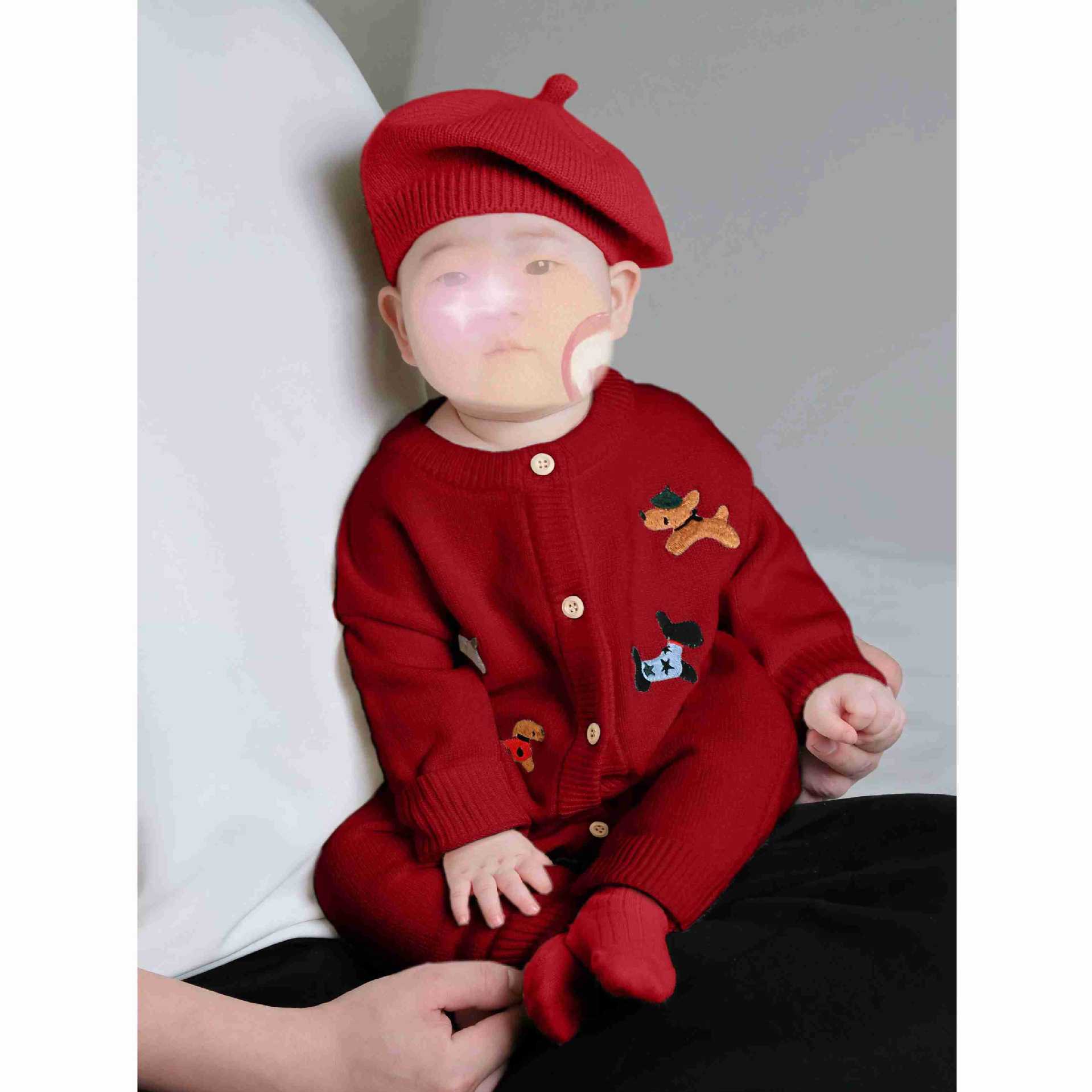 Ropa de bebé de estilo occidental, suéter bordado de punto de primavera y otoño, hombres y mujeres, bebé, mono, bebé, luna llena, gatear