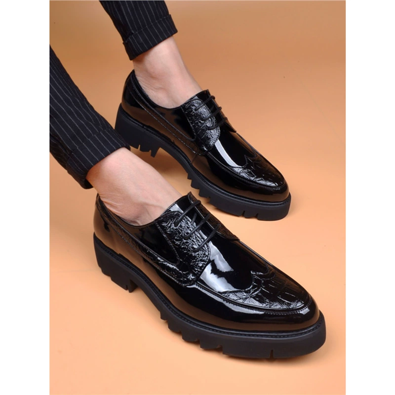 Мужские лакированные кожаные резные мужские кожаные туфли на высоком каблуке увеличены на 6 см