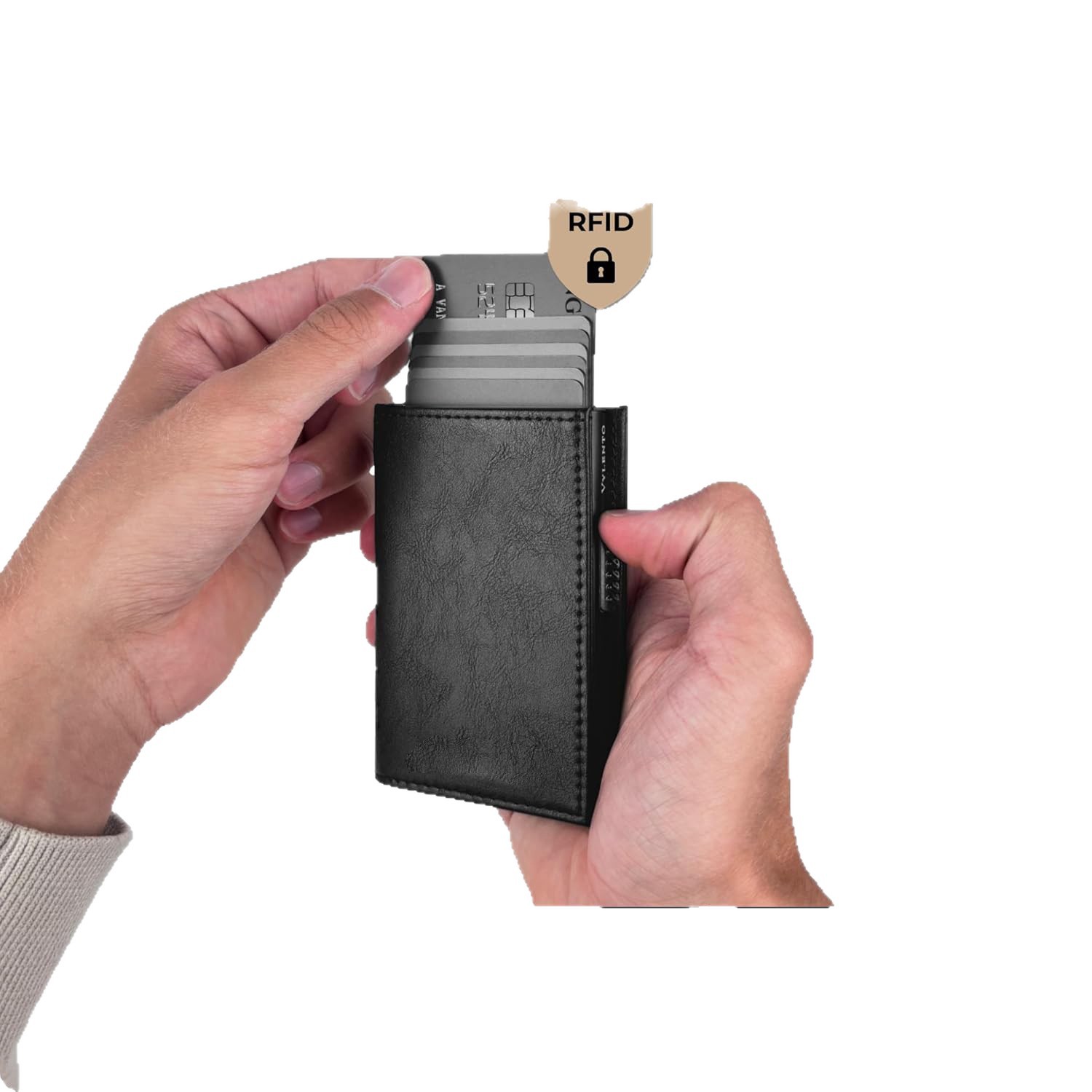 Amazon RFID imitación antimagnética billetera de cuero creativa metal de aluminio bolsas de tarjetas dobles cartera de hombre