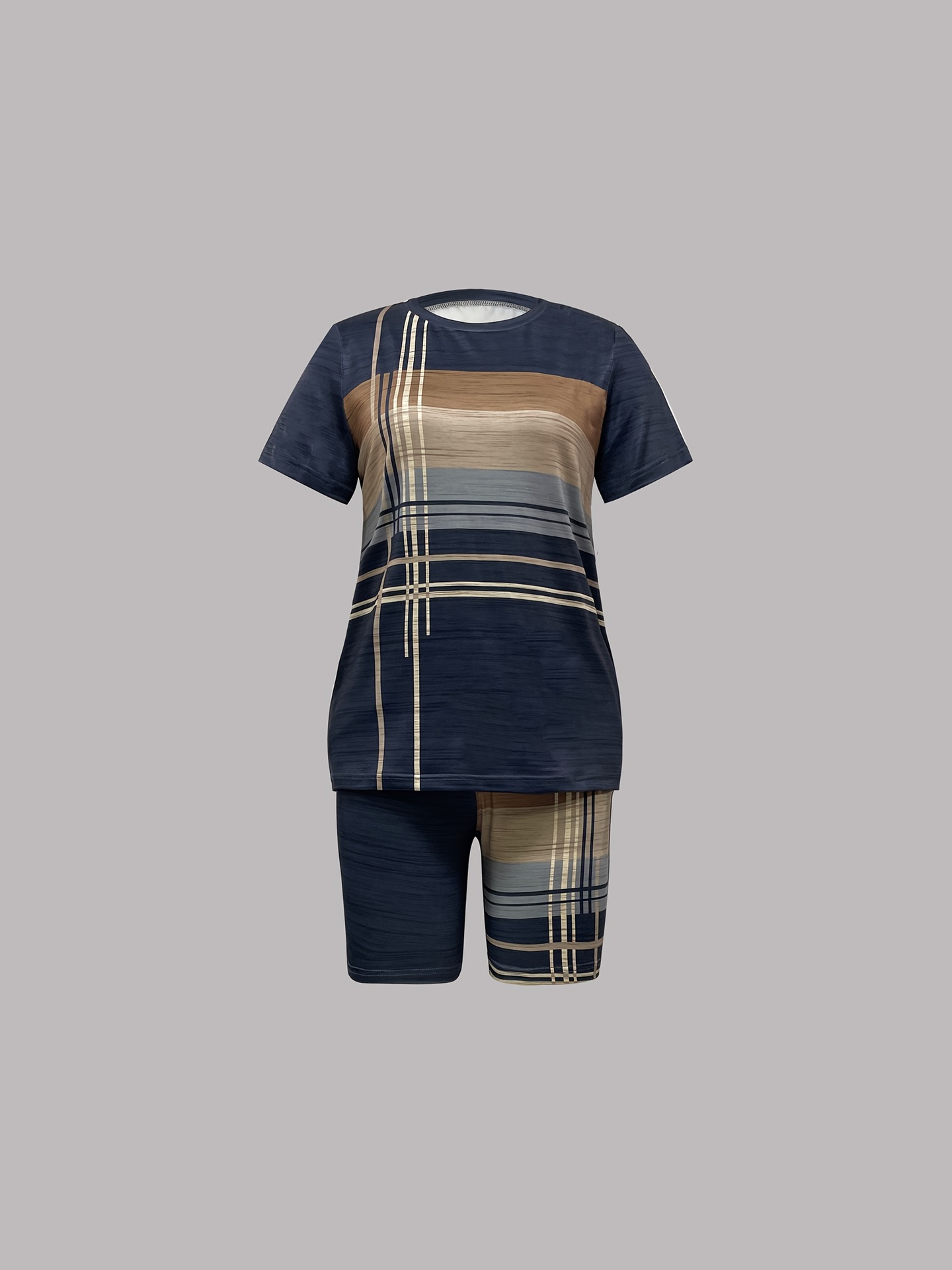 Women's Geometric Print Short Sleeve T-Shirt And Shorts Set - Comfortable Casual Summer Outfit ​​Versatile Two-Piece Coordination_ecoleips.com