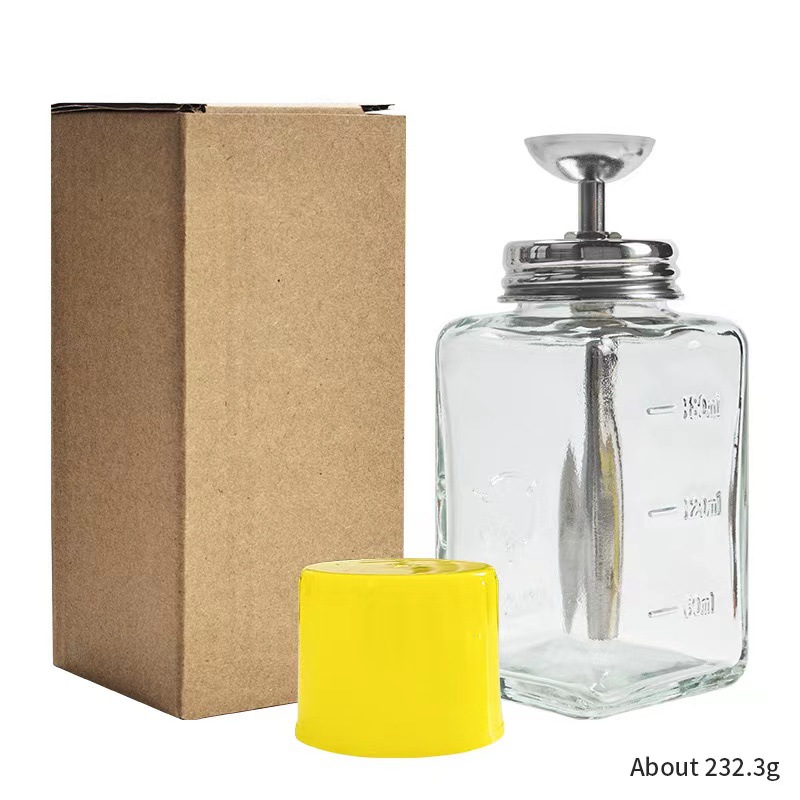 Botella de vidrio de manicura embudo de presión botella de alcohol tipo botella vacía de limpieza líquida de cristal botella hidráulica 180ml