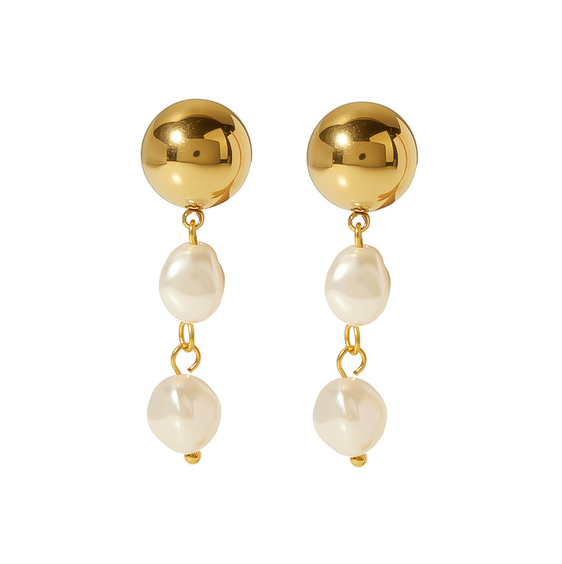 1 Pair Ig Style Elegant Oval Pearl Plating Stainless Steel 18k Gold Plated Drop Earrings display picture 5